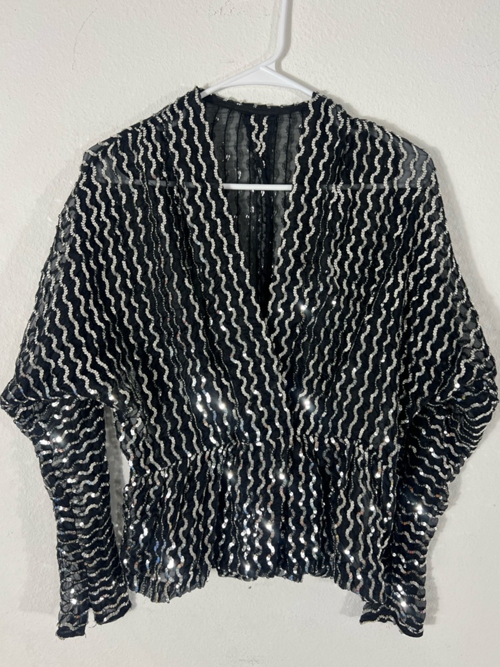 Vintage Black & Silver Sequin Wave Party Top